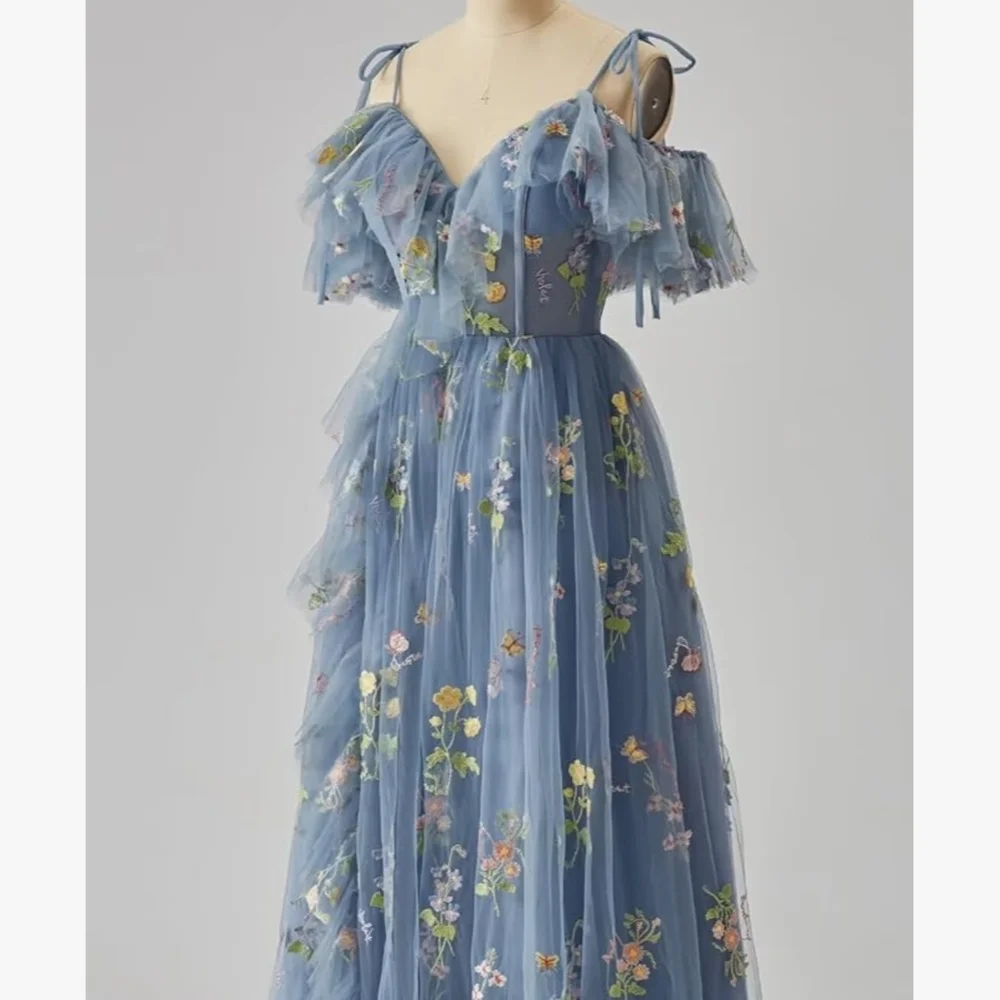 Pink Floral Tulle Evening Gown - Picture 3 of 5